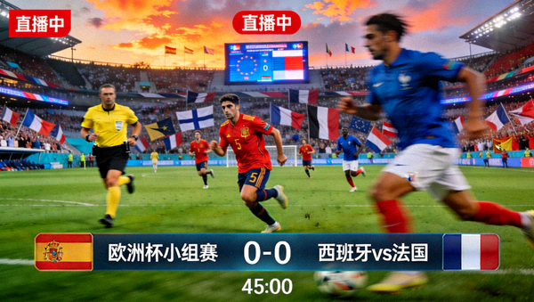 西班牙对阵法国欧洲杯小组赛直播画面